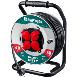 Удлинитель на катушке KRAFTOOL K-325 50 м, 4000 Вт, 4 гнезда, IP44, КГ 3x2,5 кв мм / 55086-50